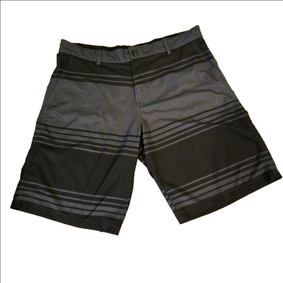 OP Ocean Pacific 4-way Stretch Hybrid Board Shorts Black & Gray Striped Waist 38 - Picture 1 of 12